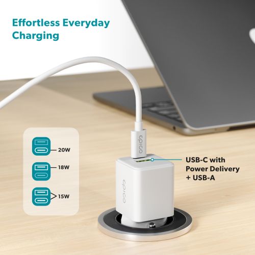 Epico 20W GaN Wall Charger + 1.2m USB-C Cable - White