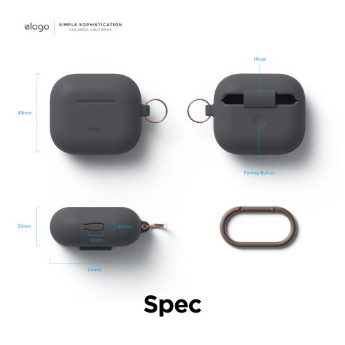 Elago Silicone Cover w/ Hook for Airpods 3rd Gen - Grey