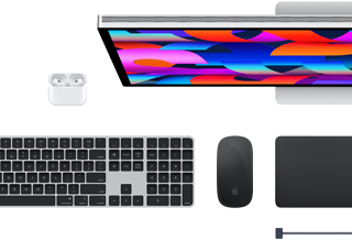 Mac accessories: Airpods, Studio ekraan, Magic Keyboard, Magic Mouse, Magic Trackpad, MagSafe charge cable in Space Black