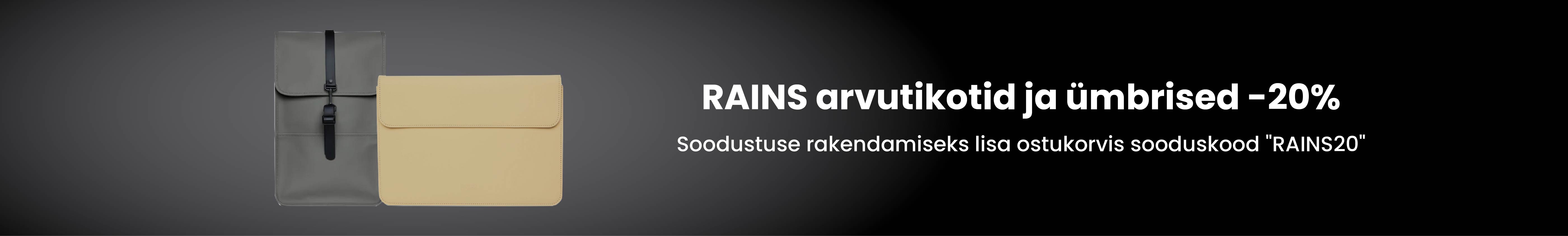 RAINS arvutikotid ja ümbrised -20%. Soodustuse saamiseks, lisa ostukorvis kood 