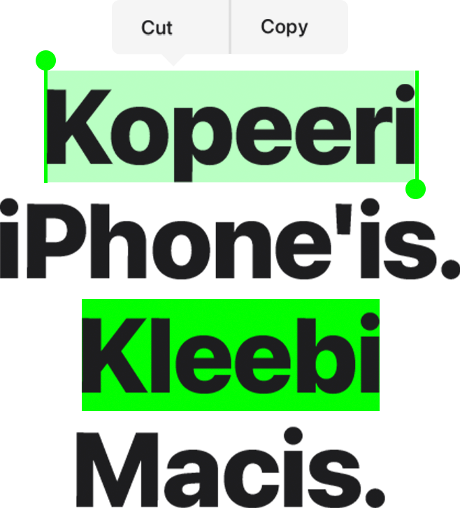 Kopeeri iPhone'is. Kleebi Macis.